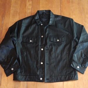 Abercrombie & Fitch Black Vegan Leather Button up Jacket Mens sz L